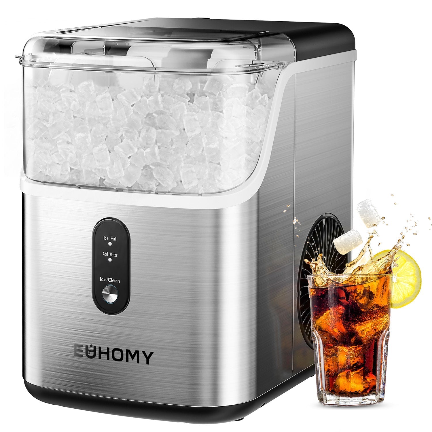 EUHOMY Pebble Ice Maker Machine with 35lbs/24H Soft Ice, Self-Cleaning Includes 2 Bottles of Cleaner - Euhomy