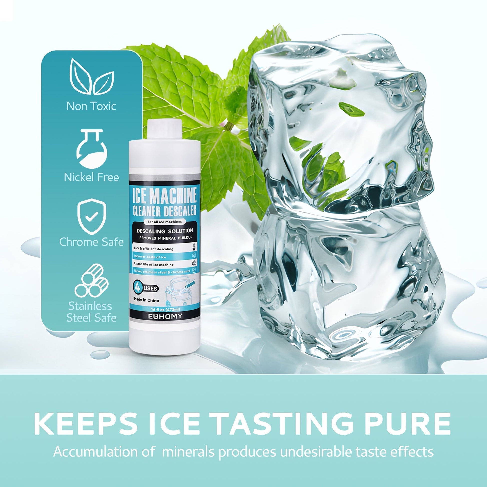 EUHOMY Ice Machine Cleaner Descaler, 16/32 Fl OZ Ice Maker Cleaner (4 Uses Per Bottle), Ideal Universal Descaling Solution for All Brands Ice Maker - Euhomy