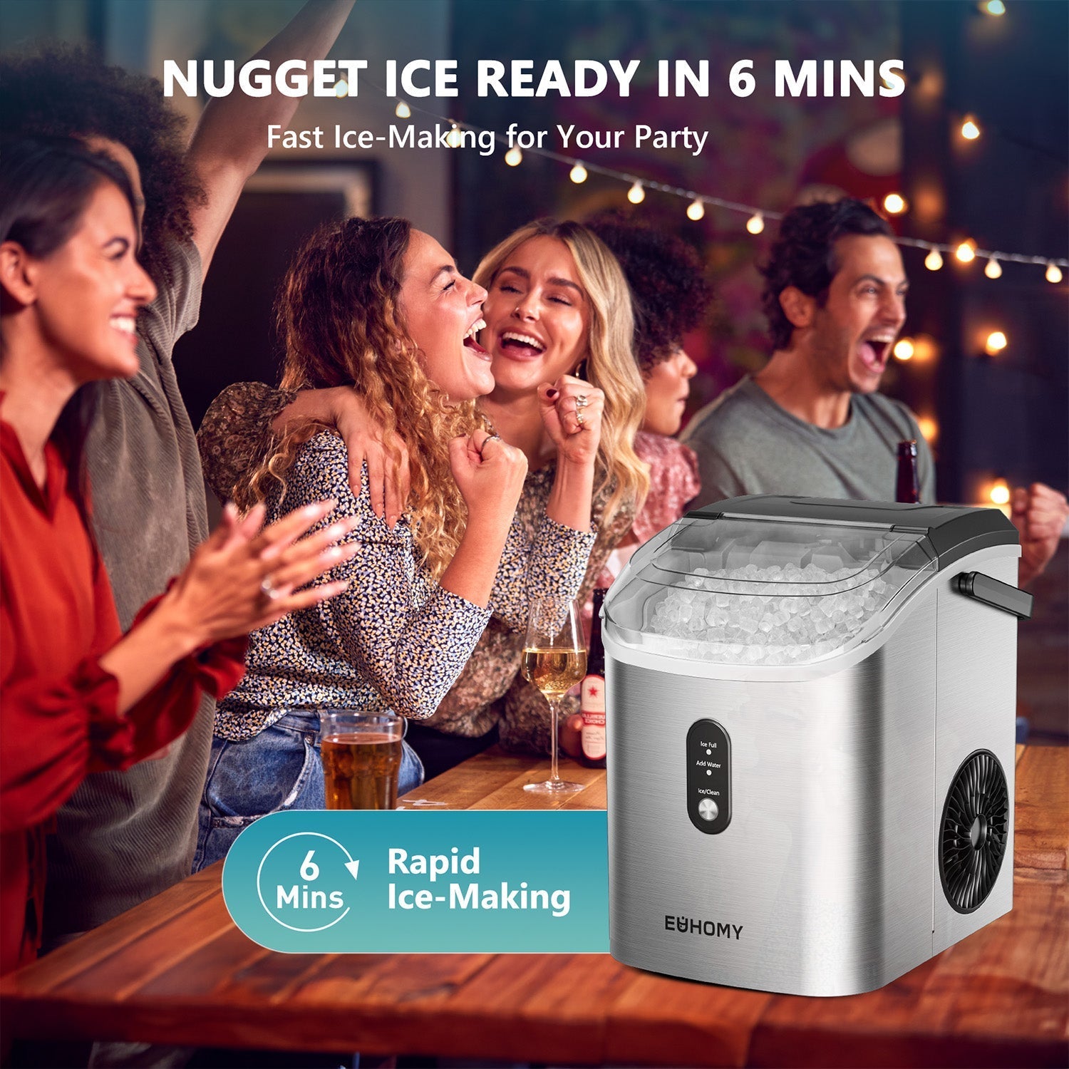 EUHOMY Portable Nugget Ice Maker Countertop Auto-Cleaning Sonic Includes 2 Bottles of Cleaner - Euhomy