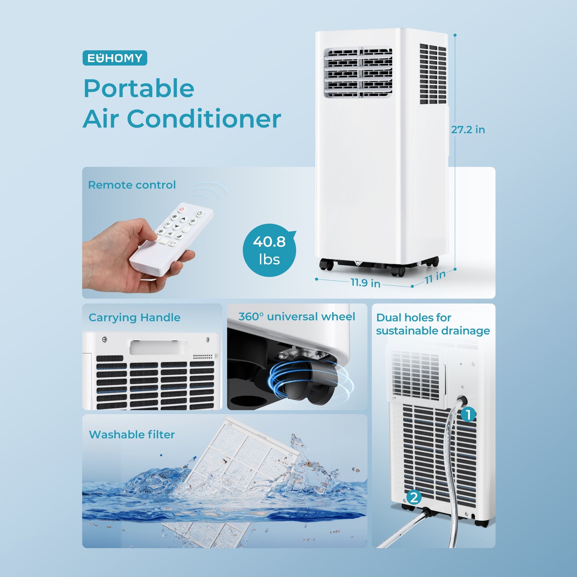 EUHOMY Portable Air Conditioners 3 in 1 Portable Cooling AC with Dehumidifier, Fan, Sleep Modes - Euhomy