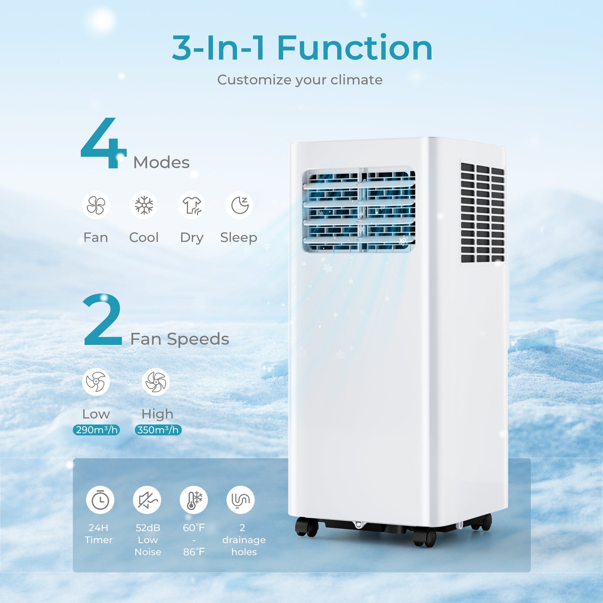 EUHOMY Portable Air Conditioners 3 in 1 Portable Cooling AC with Dehumidifier, Fan, Sleep Modes - Euhomy