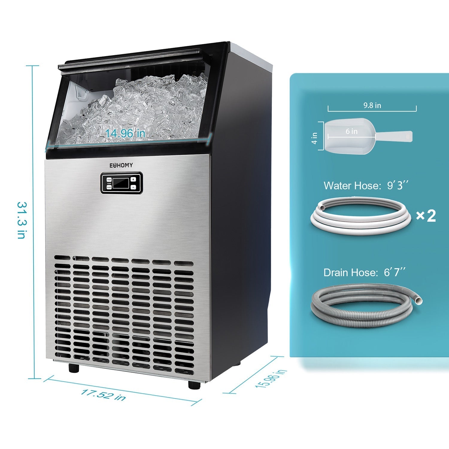 EUHOMY Excellent Storage Container Undercounter Commercial Ice Machine Includes 2 Bottles of Cleaner - Euhomy