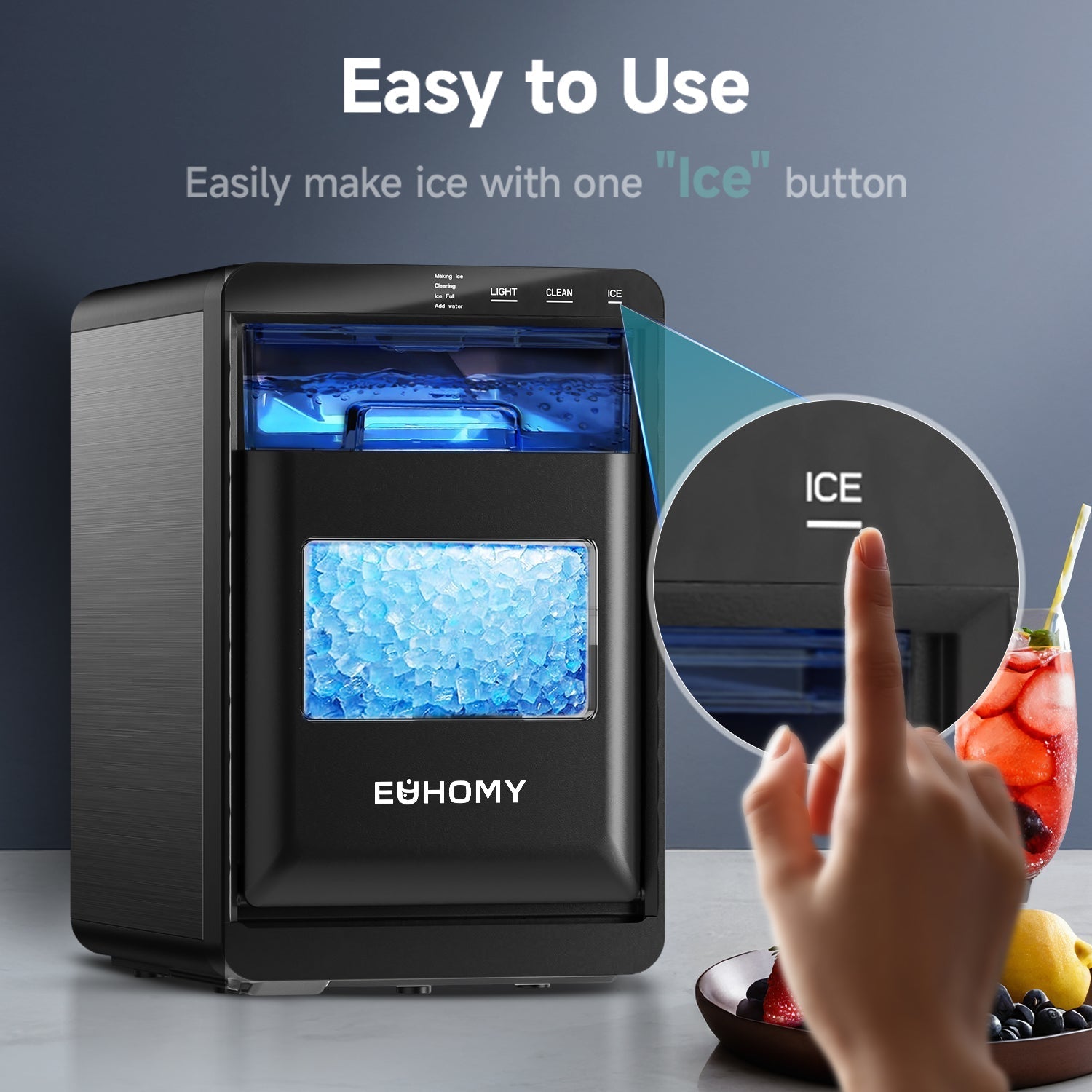 EUHOMY Nugget Ice Maker Countertop, 44Lbs/24H Pebble Ice Maker Machine Includes 2 Bottles of Cleaner - Euhomy