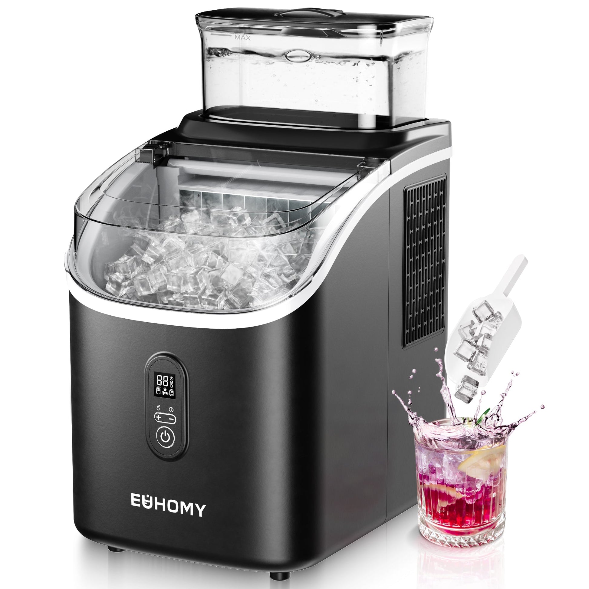 EUHOMY Ice Cube Maker Machine Countertop with External Water Tank, 34Lbs, 16Pcs Ready in 13 Mins, 2 Ways to Add Water, Auto-Cleaning, with Ice Scoop & Basket Includes 2 Bottles of Cleaner - Euhomy